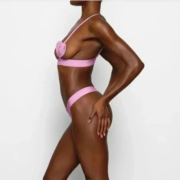 Skims Bra Bralette Jelly Sheer Rhinestone Heart Petal Pink L - Picture 4 of 7